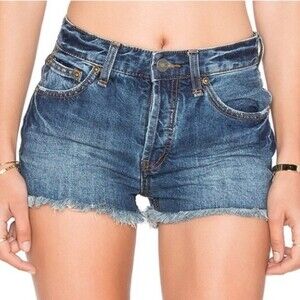 Free People Short Womens 28 Rock Denim Uptown in Harbor New Button Fly Cut Off